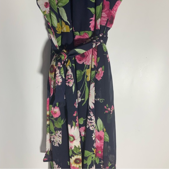 R & K Navy Blue Floral Fit & Flare Maxi w/Keyhole Front, Hidden Zipper & Tie, 12 - Picture 11 of 16